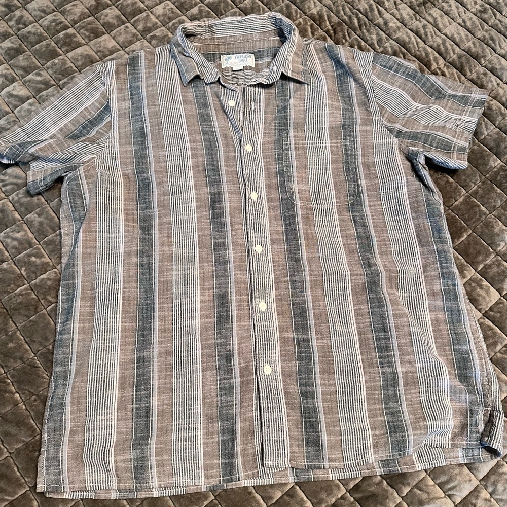 American Eagle Outfitters Men's Striped Shirt - Brown and Gray